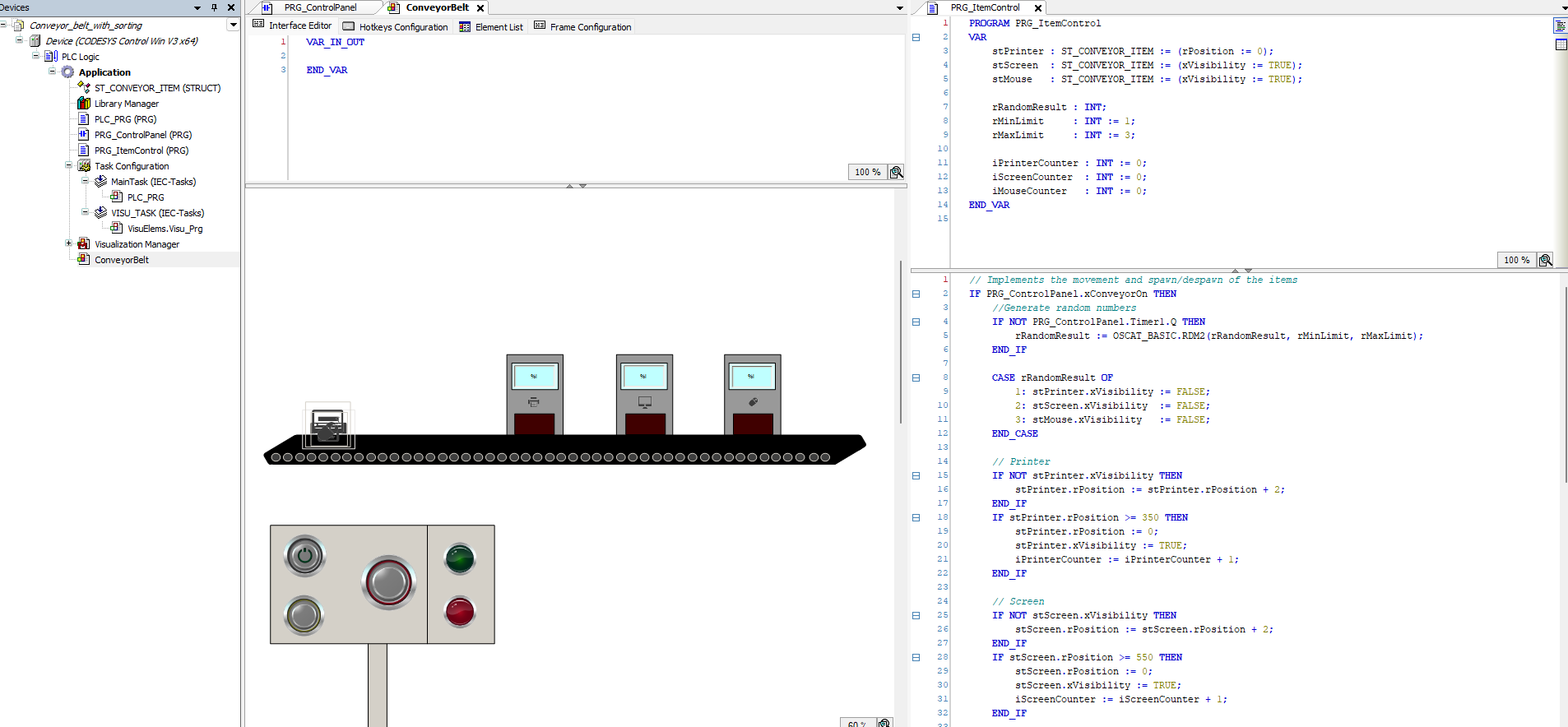 Screenshot of the conveyor belt simulation